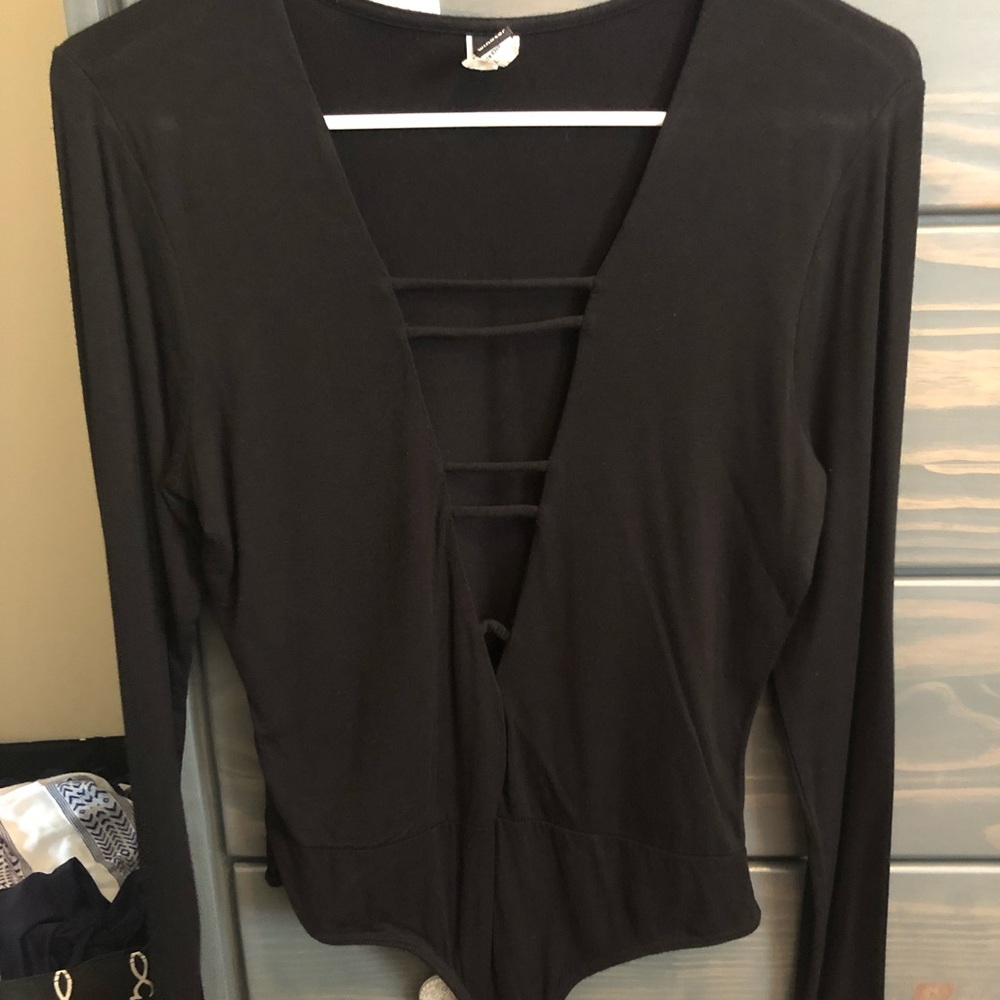 Black plunging bodysuit